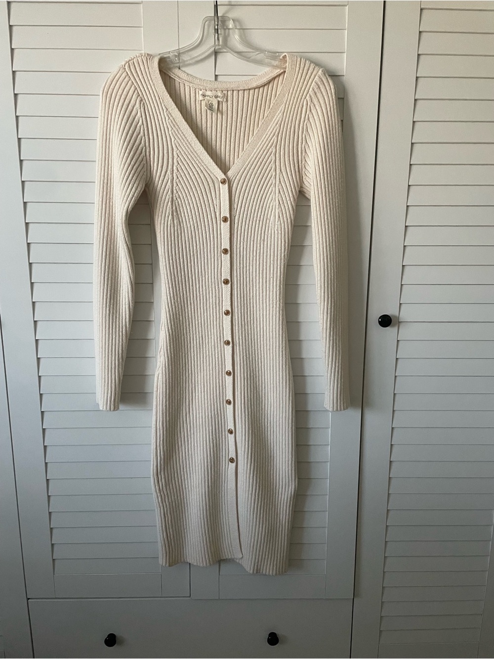 Happily Grey Cream Ribbed Knit Sweater Midi Dress Size M Old Money Fall/Winter